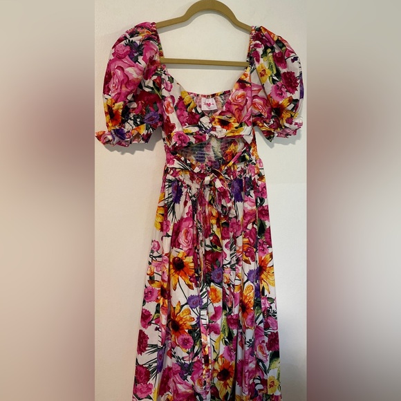 Buddy Love Pink and Orange Ruched Puff Sleeve Sundress - Picture 5 of 7
